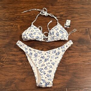 Garage Cream and Blue Floral Bikini Set